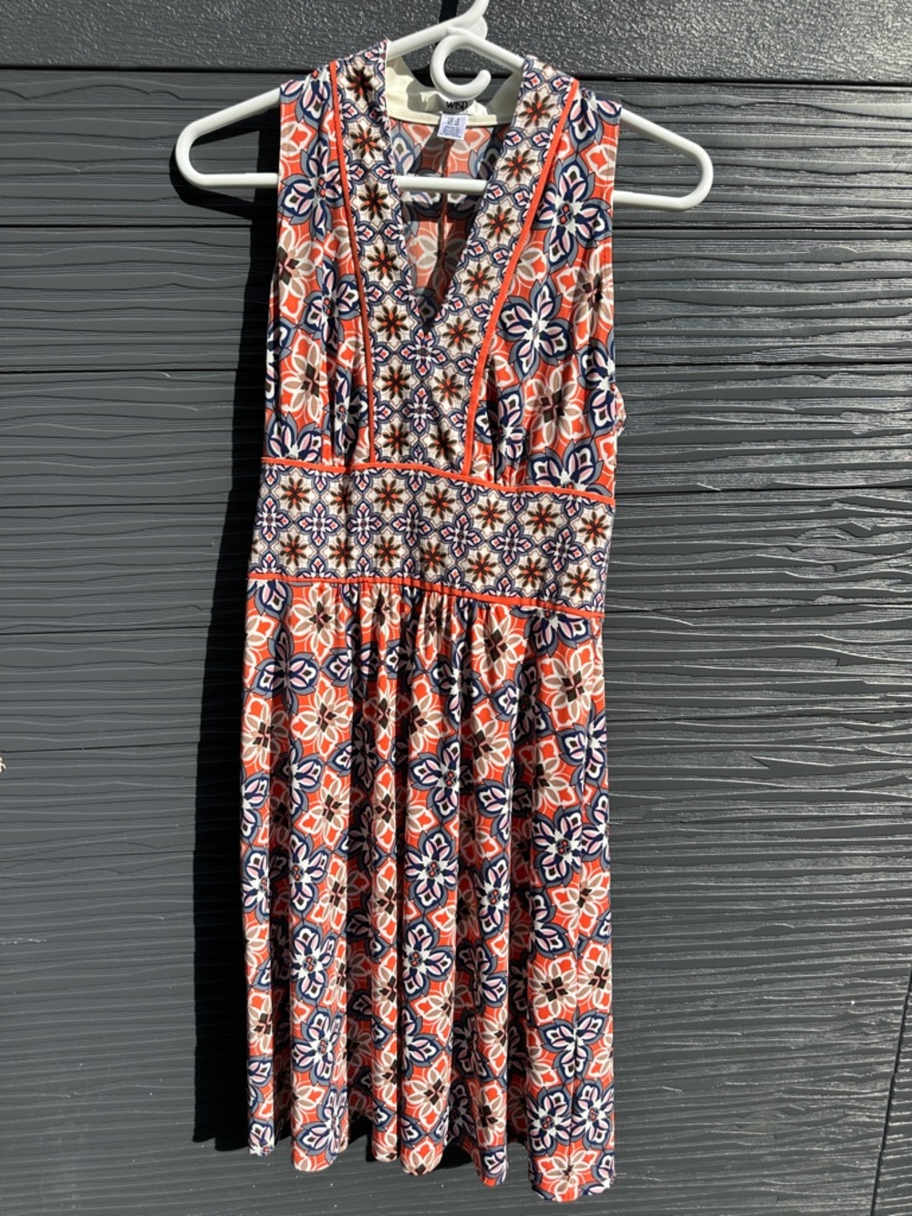 WISP Sleeveless Floral Midi Dress Size 6 Boho Geometric Orange Blue